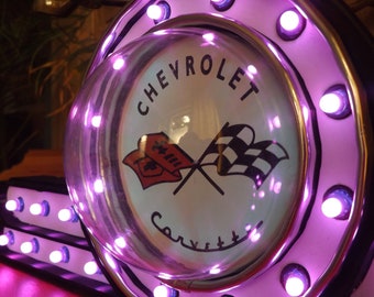 Vintage lighted sign, Corvette C1, birthday, personalized, art deco, 50's, fifties, rock and roll, mancave, commercial sign