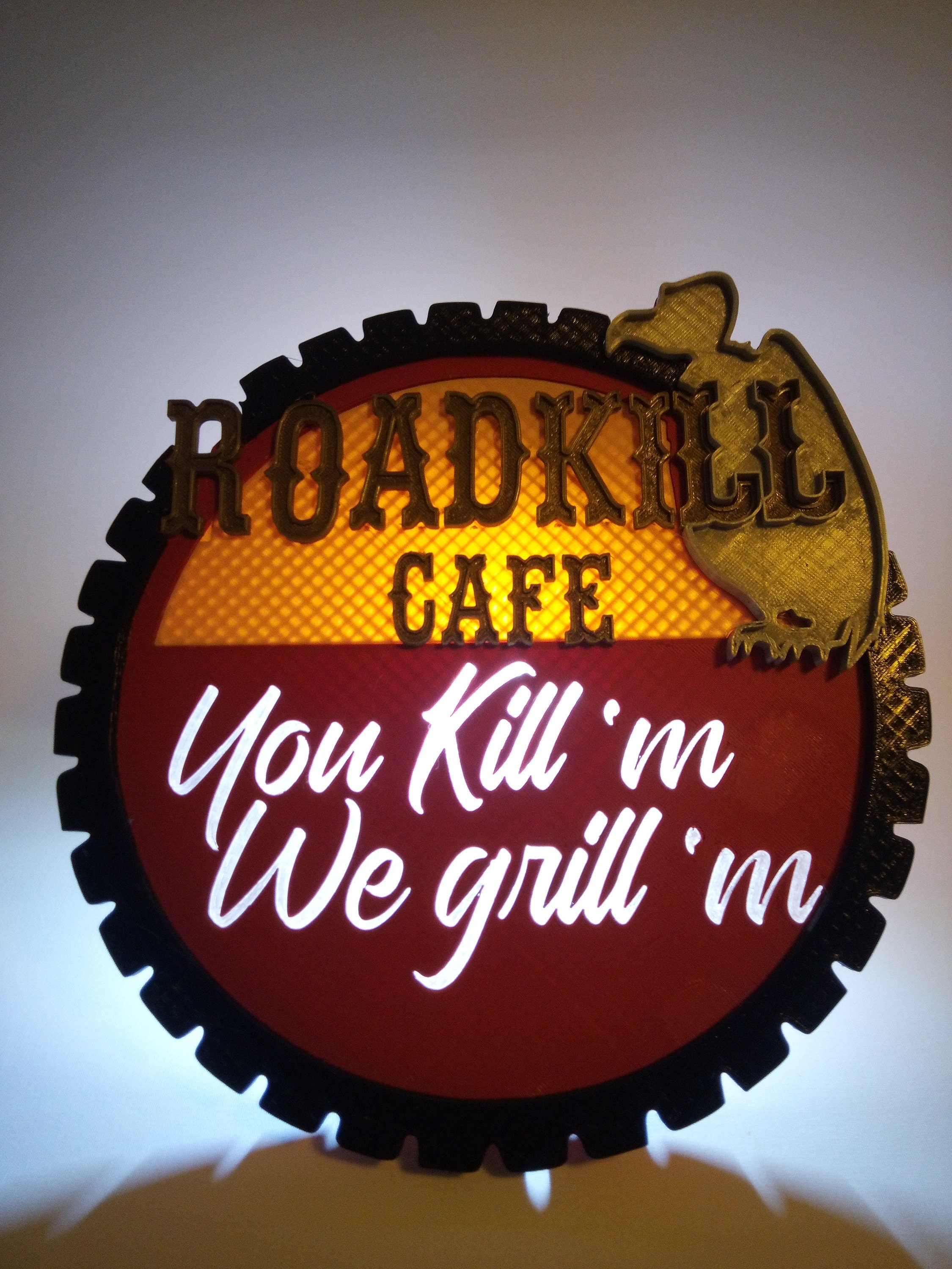 Roadkill Sign Roadkill Cafe Sign, Mancave Decoration, Illuminated Sign, You Kill 'm ...