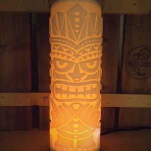 Tropical tiki theme lamp, Terrible Tiki set. Led lamp with candle effect and a twist ;-)