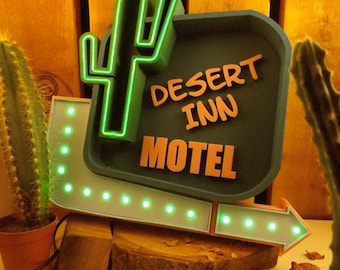 Vintage Neon Plakatwand, Motel, Neon und Lauflicht, 50er Jahre Design, Art Deco, Americana. Originales handgemachtes Design