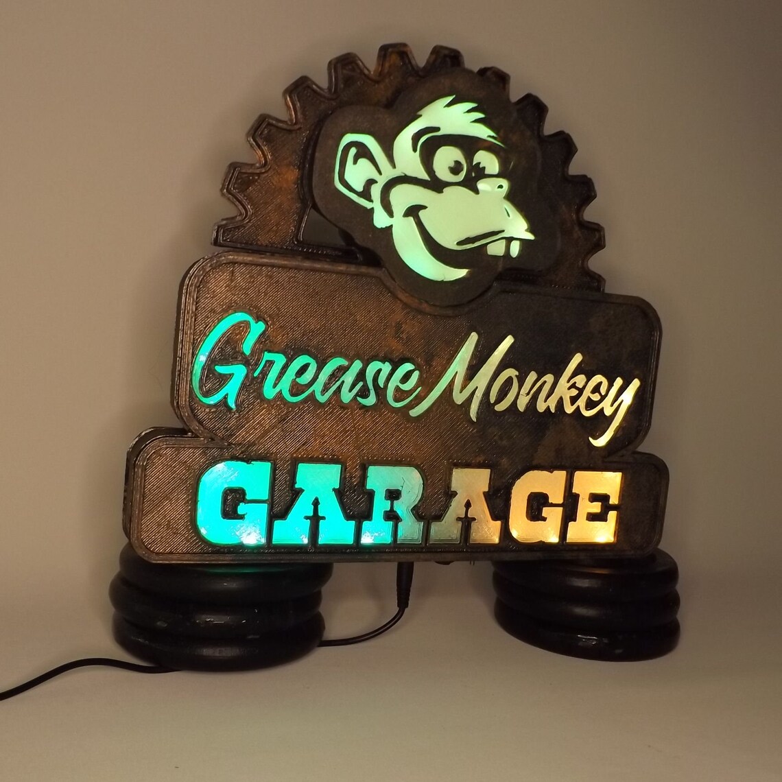 Vintage Garage Sign Grease Monkey. Weathered and Rusted Look and Feel