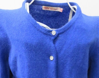 bright blue cardigan