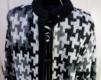 Jeffery Brownleader Knitted Jacket, 1980s Fashion, Coatigan, Sweater Coat, Cardigan Jacket, Geometric Knit, Quirky Coat