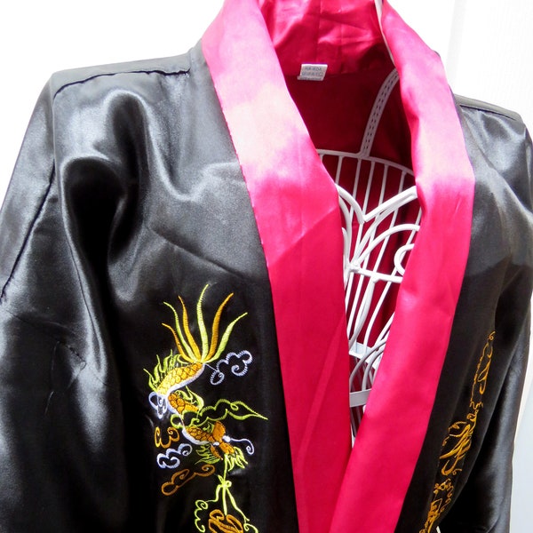 Pure Silk Kimono, Reversible Smoking Jacket, Oriental Robe, Satin Robe, Vintage Kimono, Vintage Smoking Jacket, Boho Robe, Dressing Gown