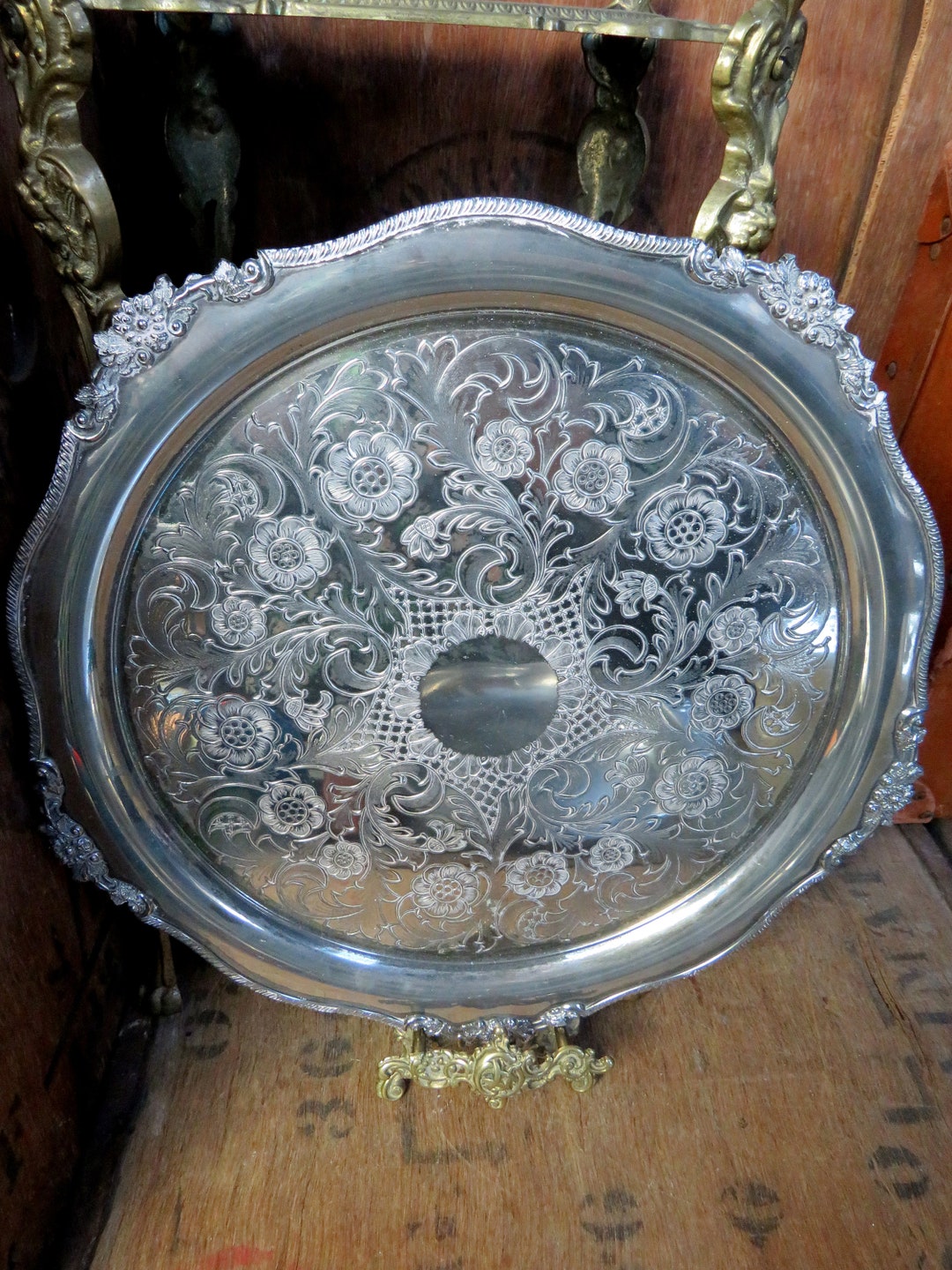 Viners Silver Tray, Engraved Silver Tray, Round Tray, Afternoon Tea