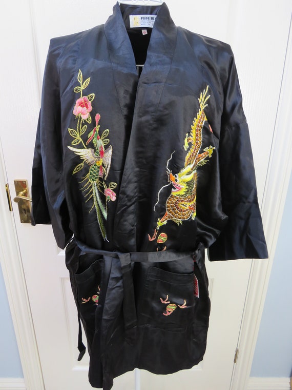 Silk Kimono, Pure Silk Robe, Hand Embroidered, Chi