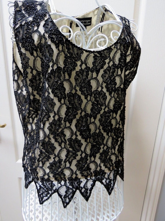 1980s Top, Vintage Lace Top, Champagne Collection,