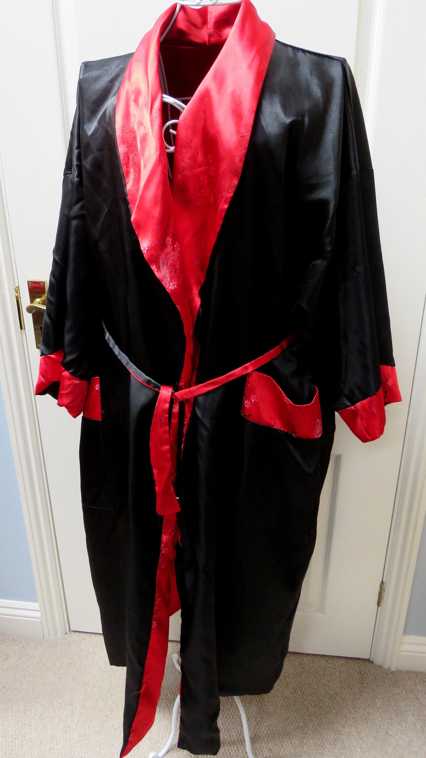 Black and red silk robe hotsell
