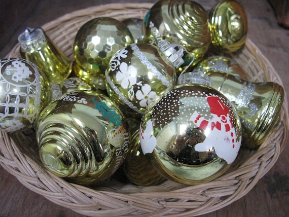 Vintage Gold Christmas Baubles, Holiday Decorations