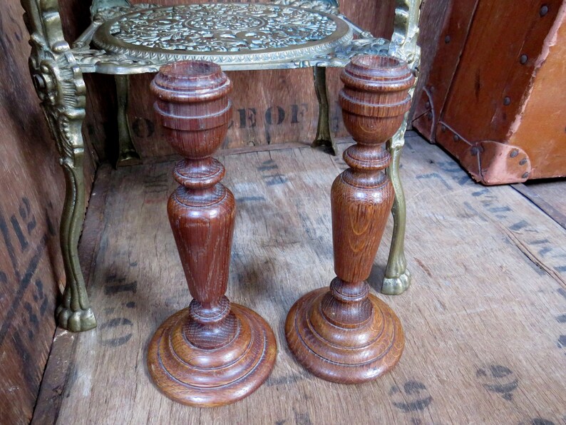 Walnut Wood Candlesticks Vintage Candlesticks Wooden Etsy