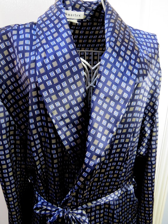 Blue Geometric Robe, Navy Smoking Jacket, Dressin… - image 4