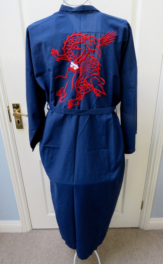 Kimono Robe, Chinese Dragon, Smoking Jacket, Oriental Robe, Dressing Gown,  Smoking Jacket, Blue Kimono, Unisex Robe, Boho Fashion, Size S