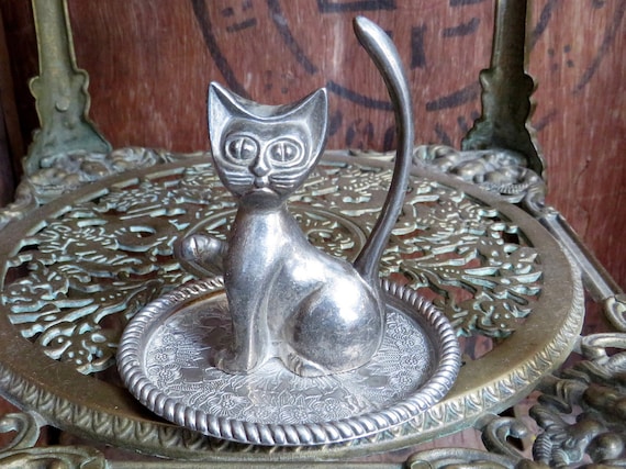 Cat Ring Holder, Silver Plated, Jewellery Storage… - image 1