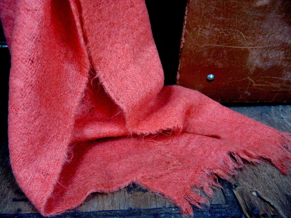 Orange Mohair Shawl, Mohair Shawl, Vintage Wool Sh
