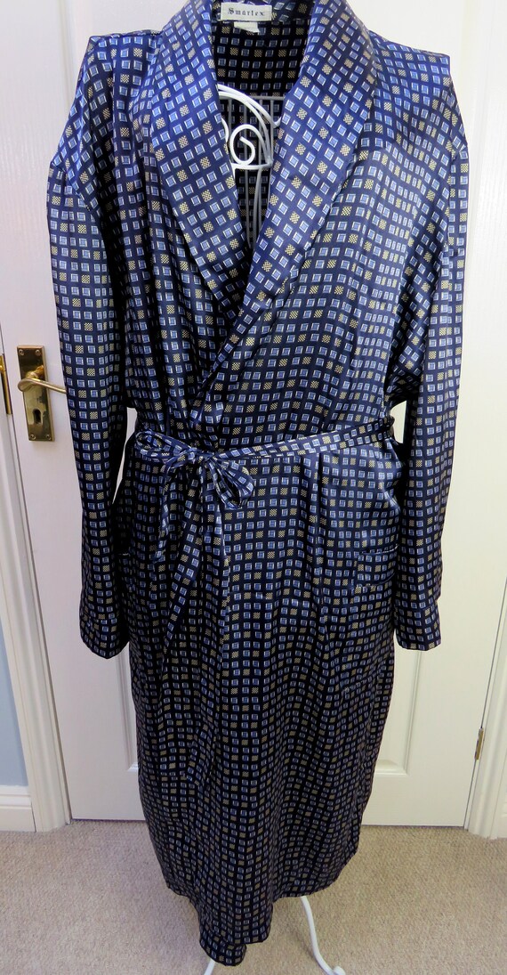 Blue Geometric Robe, Navy Smoking Jacket, Dressin… - image 3