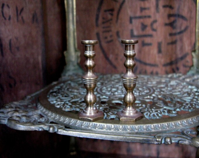 Teeny Tiny Candlesticks, Brass Candlesticks, Vintage Brass, Vintage