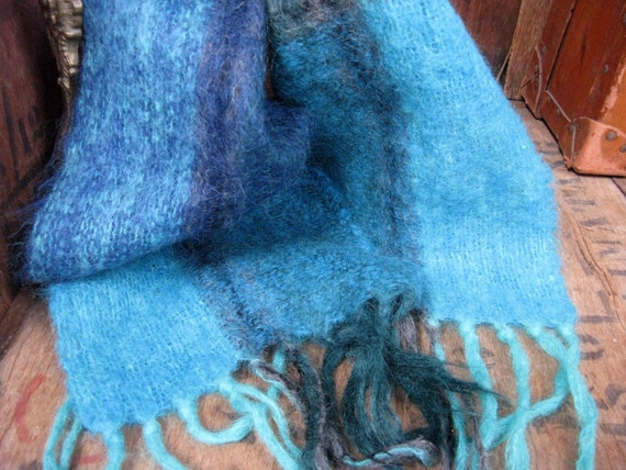 Blue Mohair Scarf, Checked Mohair Scarf, Tartan Mo