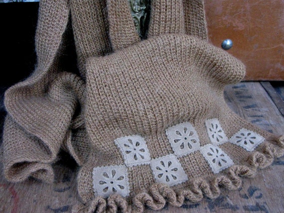 Beige Mohair Scarf, Frilled Mohair Scarf, Mohair S