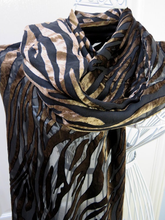 Besarani Silk Velvet Shawl, Tiger Stripe, Animal P
