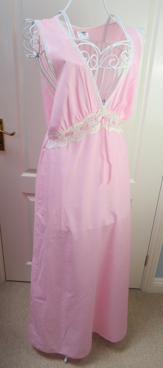 Vintage Nightdress, 1970s Nightdress, Pink Lace Ni