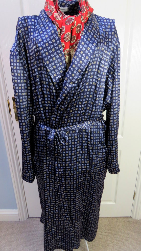 Blue Geometric Robe, Navy Smoking Jacket, Dressing