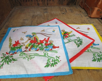 Fairy Tale Handkerchief, Fairy Tale, Vintage Handkerchief, French Handkerchief, Child's Handkerchief, Picture Handkerchief, 80s Handkerchief