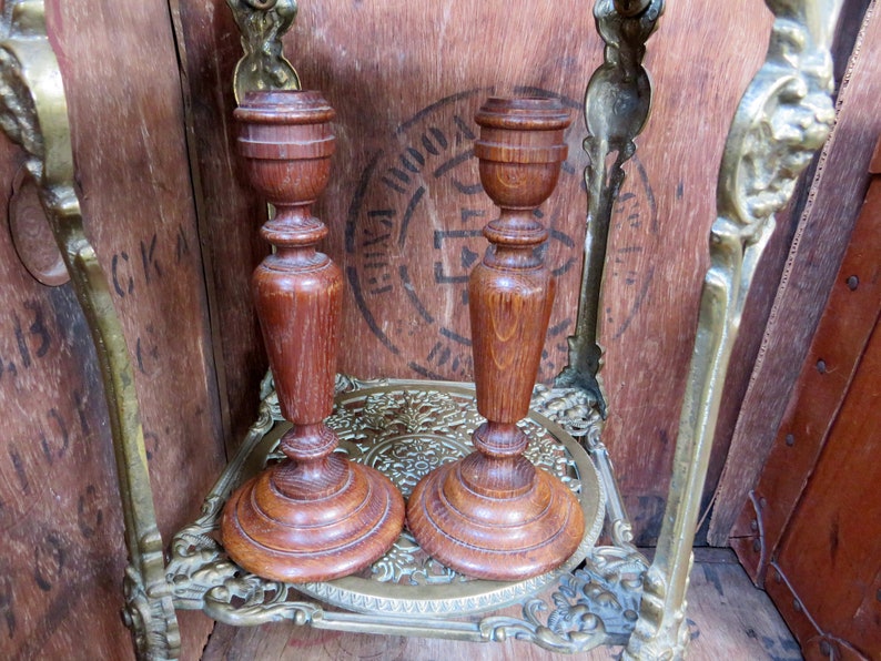 Walnut Wood Candlesticks Vintage Candlesticks Wooden Etsy