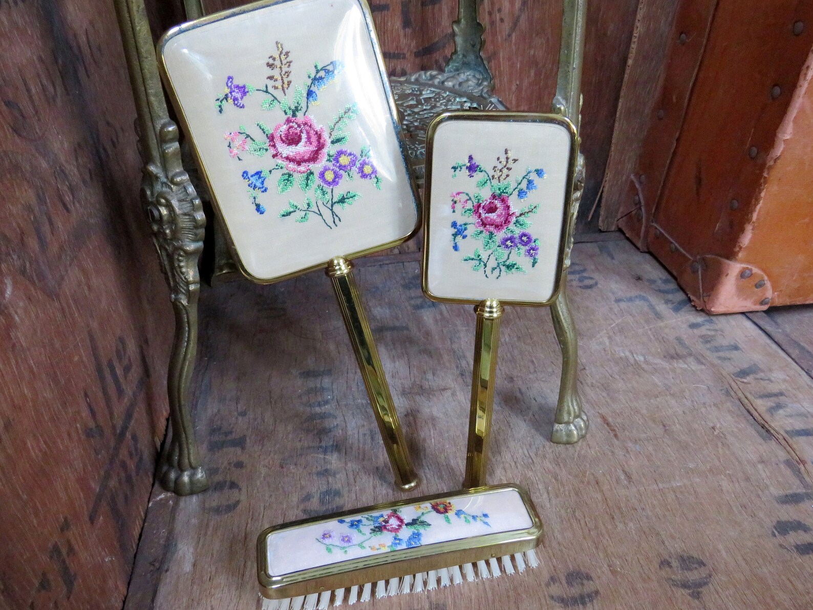 Tapestry Vanity Set Embroidered Vanity Set Vintage Vanity Etsy UK
