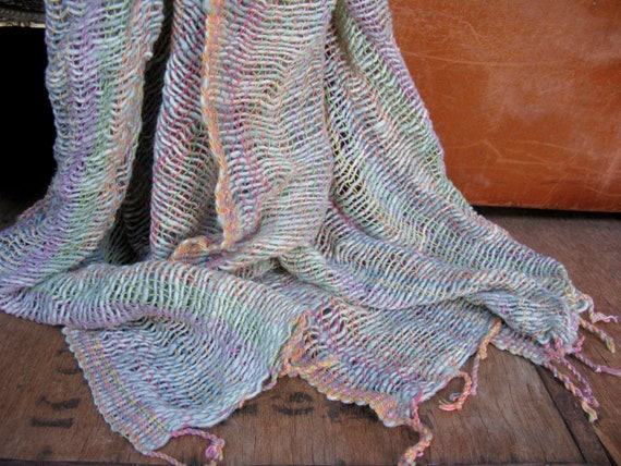 Rainbow Scarf, Wool Tassel Scarf, Vintage Scarf, … - image 3