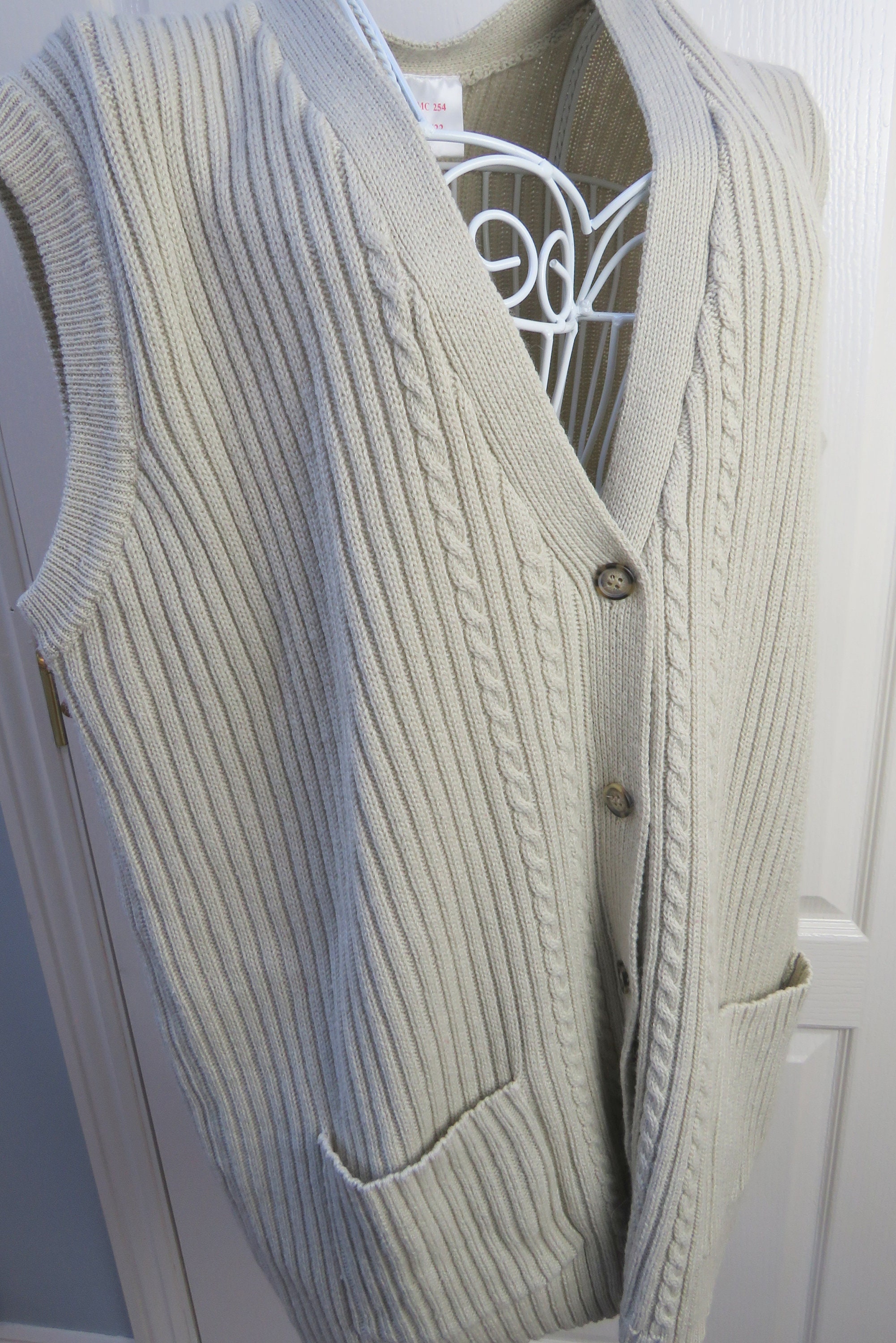 Image of Cable Knit Waistcoat, Plus Size Knit, Knitted Wool Tank Top, Vest, Slip Over, Sleeveless Jumper, Cottagecore