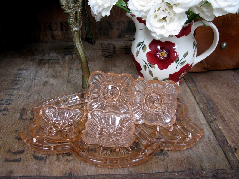 Pink Glass Vanity Set Pressed Glass Depression Glass Vanity Etsy
