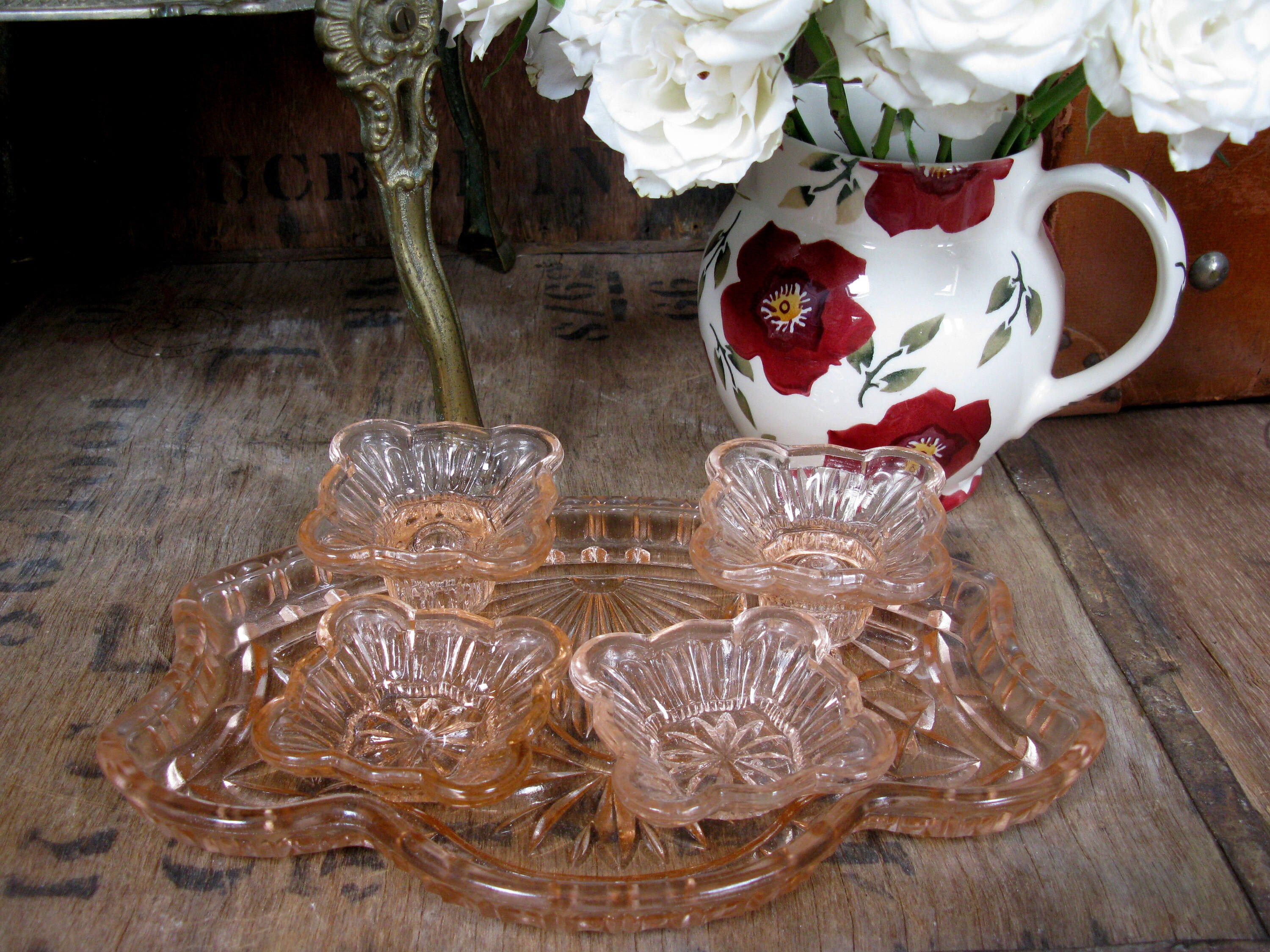 Pink Glass Vanity Set Pressed Glass Depression Glass Vanity Etsy