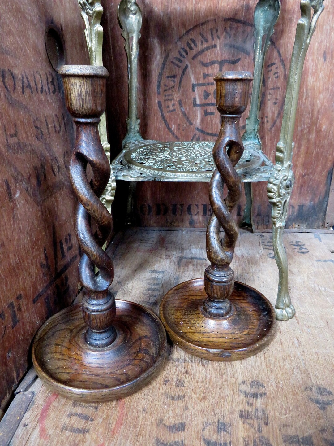 Dark Wood Candlesticks, Vintage Candlesticks, Wooden Candlestick, Wood