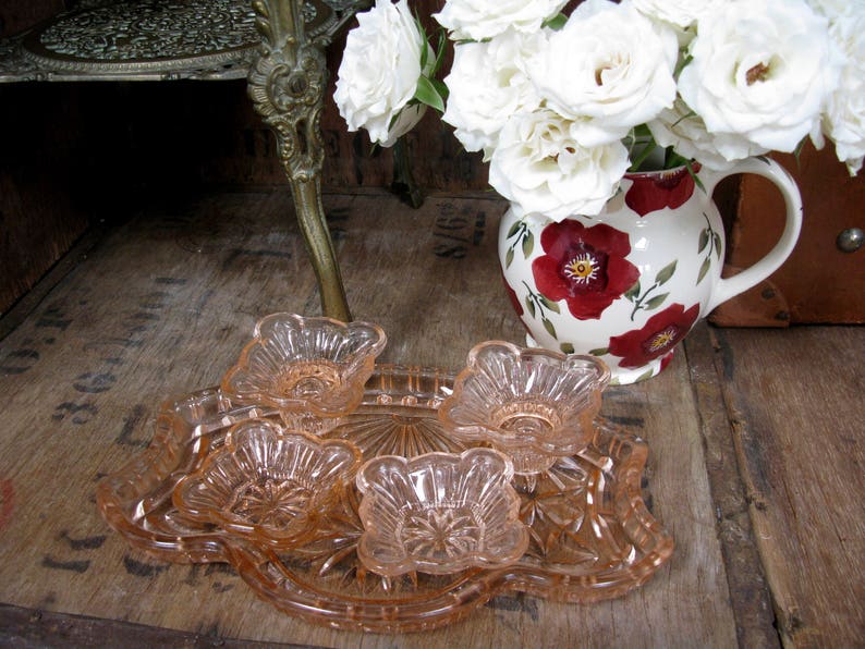Pink Glass Vanity Set Pressed Glass Depression Glass Vanity Etsy