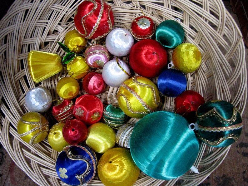 Vintage Decoration Kitschmas Silk Ornament Silk Baubles Kitsch Christmas Decoration Lot 1970s Xmas Vintage Christmas 1970s Christmas