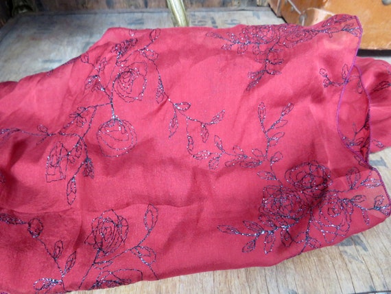 French Silk Scarf, Red Silk Scarf, Pure Silk Scar… - image 3