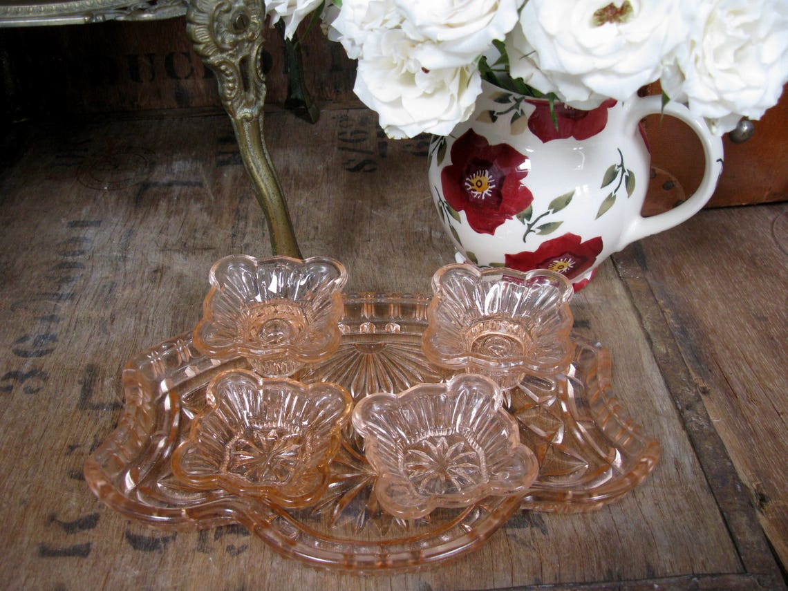 Pink Glass Vanity Set Pressed Glass Depression Glass Vanity Etsy