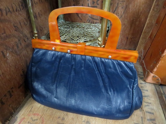 Freedex Leather Bag, Vintage Bag, Perspex Handle,