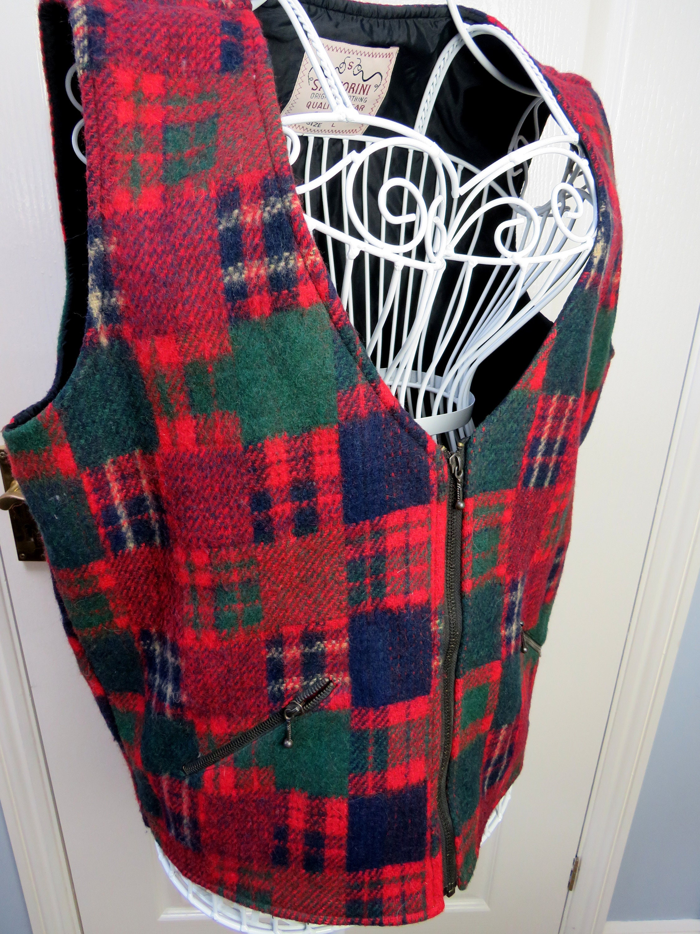 Image of Tartan Waistcoat, Vest, Red Green Tartan, Plaid Vintage Gilet, Burns Night, New Years Eve, Christmas