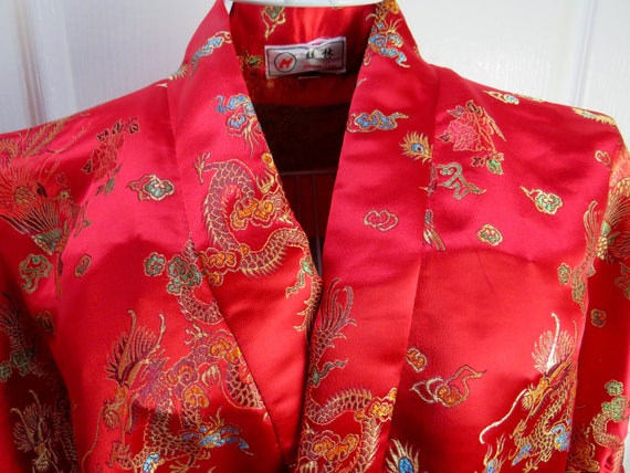 Red Kimono Robe, Smoking Jacket, Oriental Robe, Dr