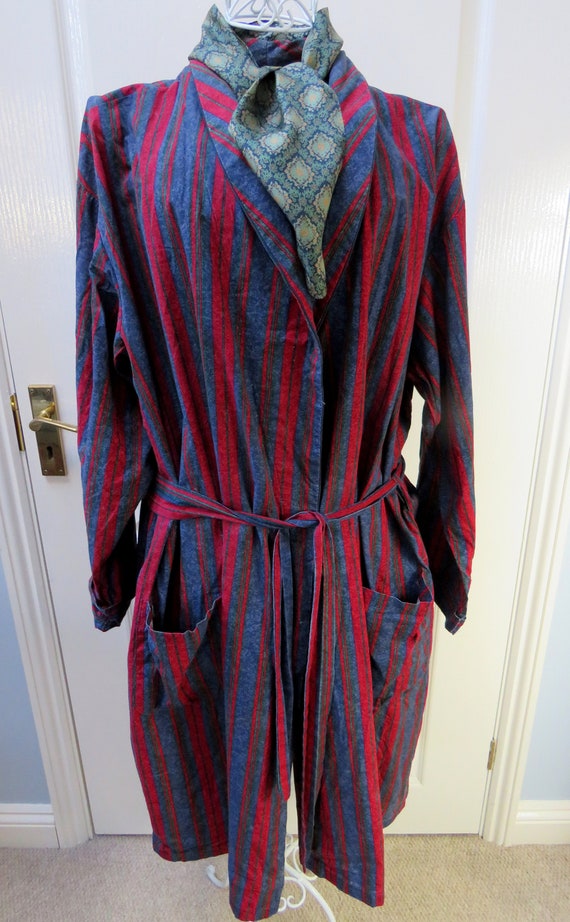 Striped Smoking Jacket, Made In UK, Red Smoking J… - image 1