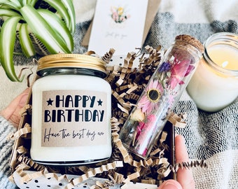 Happy Birthday Have the best day gift set with Candle and Dried Flowers, birthday gift