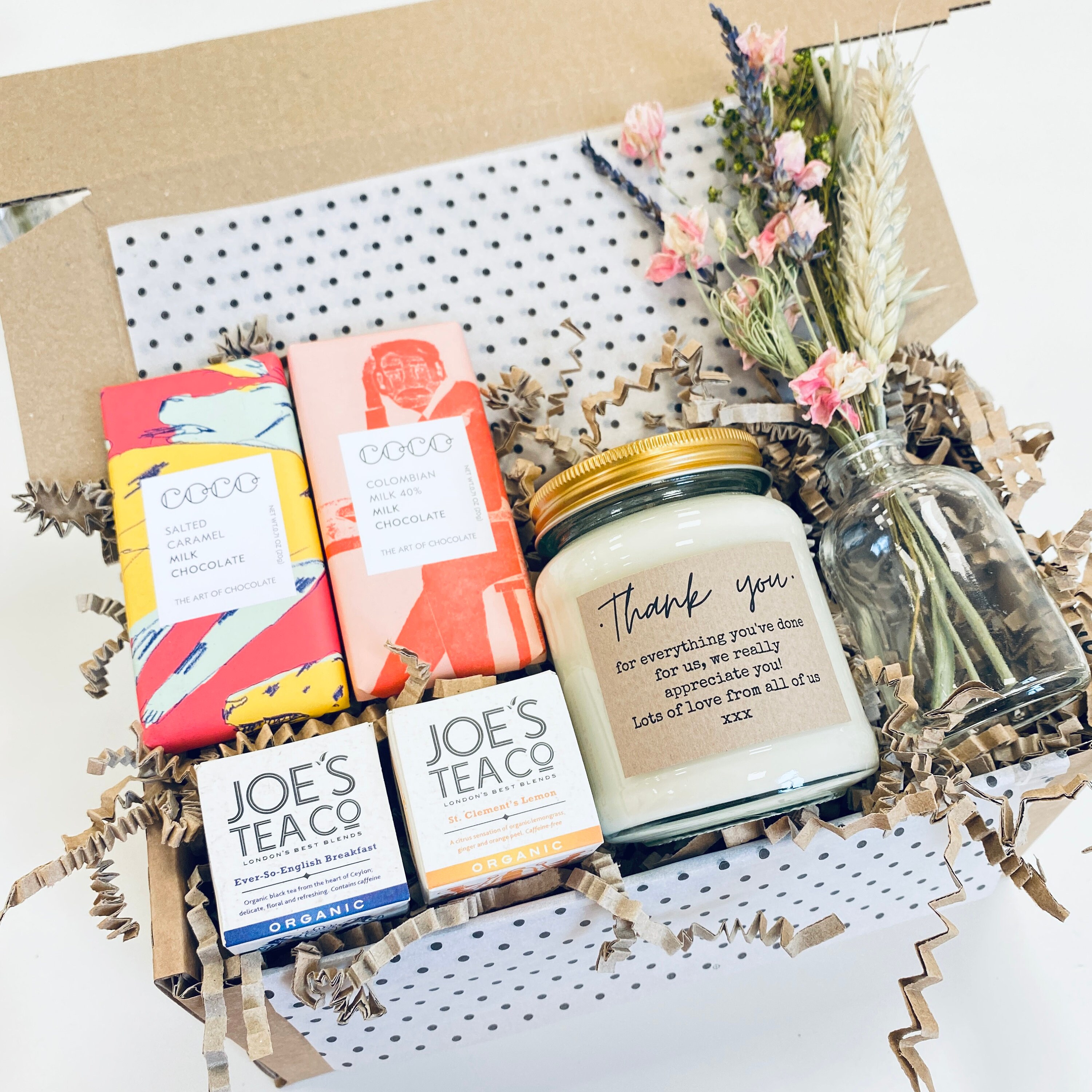 Thank you Gift box with personalised candle chocolates tea Etsy