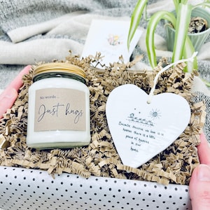 Sympathy Gift Set: &#39;Just Hugs&#39; Candle & Porcelain Heart
