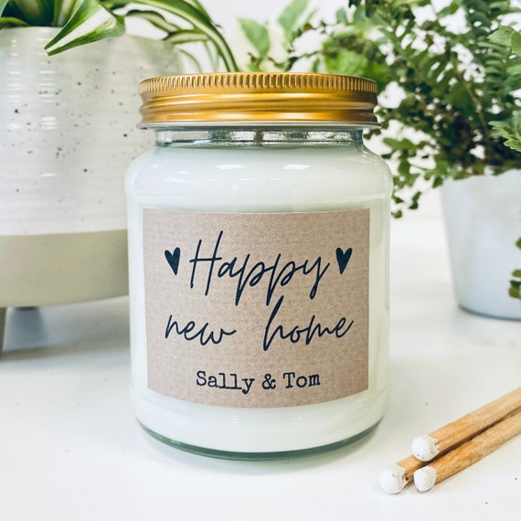 New Home Gift Soy Scented Candle personalised with names, housewarming gift