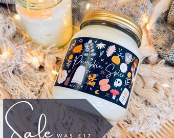 Pumpkin Spice Scented Natural Soy Candle, Pumpkin Pie, Autumn, Scented candle, Cosy, Vegan Friendly, candle, jar, apothecary jar, Pumpkin