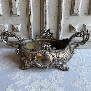 Antique French, Jardiniere planter, small pewter plant pot 1900's celebration table decoration, flower pot Chateau chic, Downton Abbey!