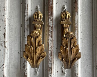 2 Antique French brass curtain tie backs hooks curtain holders, (6 available) coat hooks holdbacks Ormolu scrolls,vintage collectable 1880