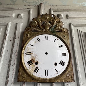 Antique French enamel clock face, Long case clock, black and white hand painted enamel clock front grandfather clock 1800&#39;s decorative piece
