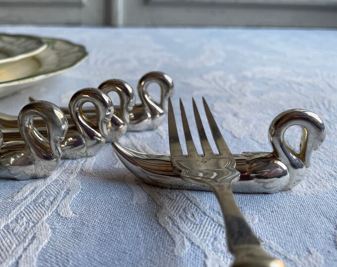 Rustic Silverware Rests 6 Silver Swan Cutlery Stands Knife Rests, Cutlery Rest Set of Vintage ...